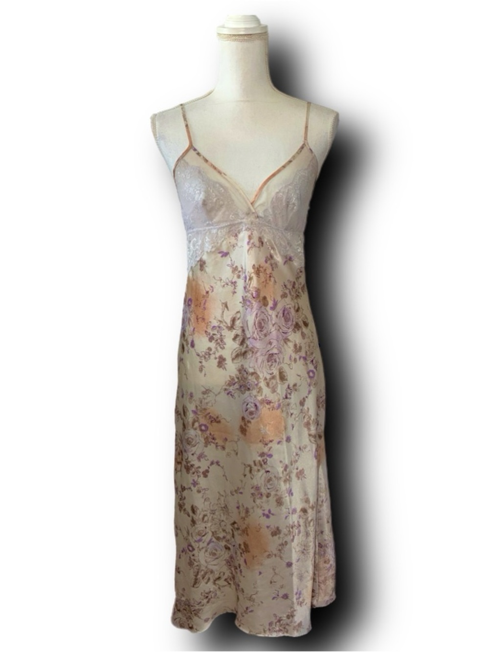 Linea Donatella Women's Lace-Trim Satin Floral-Print Chemise Nightgown